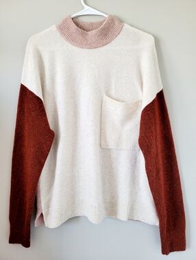 Madewell Redmond Mockneck Colorblock Pullover Cream/Rust/Blush Wool Blend Medium